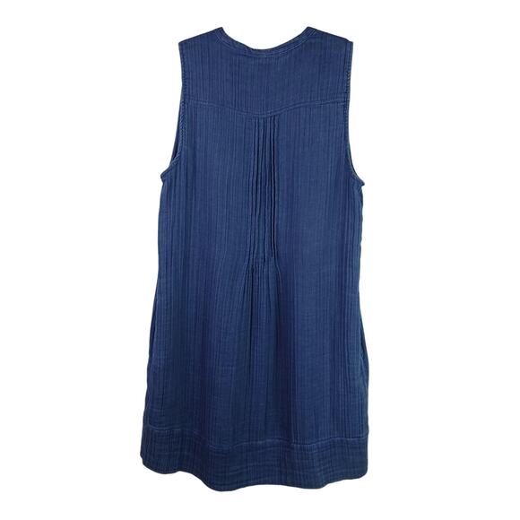 Faherty Women's SZ M 100% Organic Cotton Isha Linen Mini Dress In Indigo Pockets - Picture 7 of 8